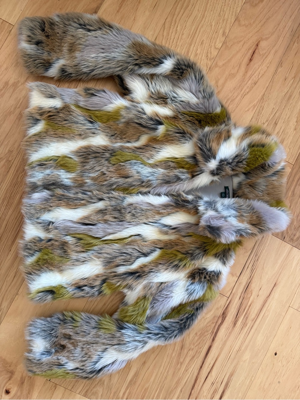 wild fable Multicolor Faux Fur Jacket in Brown, Gray & Green Accents